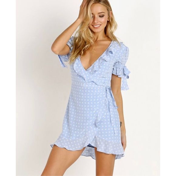 For Love And Lemons Dresses & Skirts - For Love & Lemons Sweetheart Wrap Mini Dress in Periwinkle Size S